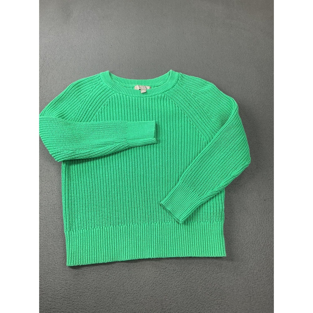 J.CREW Sweater Womens 2XS Green Chunky-Knit Raglan Crew Neck Pullover Cotton